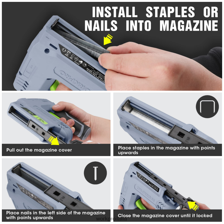 WORKPRO Pistola sparachiodi e pinzatrice elettrica senza fili 2 in 1 alimentata a batteria da 3,6 V 2,0 Ah rosa/grigio B0600L265 attrezzo