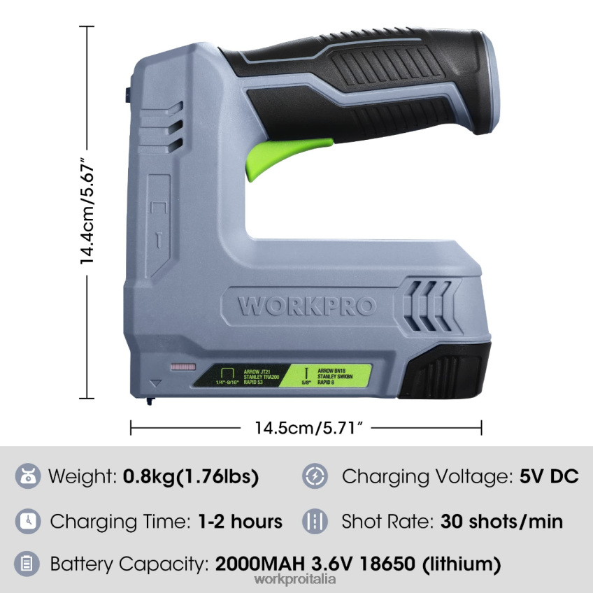 WORKPRO Pistola sparachiodi e pinzatrice elettrica senza fili 2 in 1 alimentata a batteria da 3,6 V 2,0 Ah rosa/grigio B0600L265 attrezzo