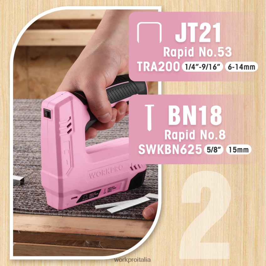 WORKPRO Pistola sparachiodi e pinzatrice elettrica senza fili 2 in 1 alimentata a batteria da 3,6 V 2,0 Ah rosa/grigio B0600L265 attrezzo