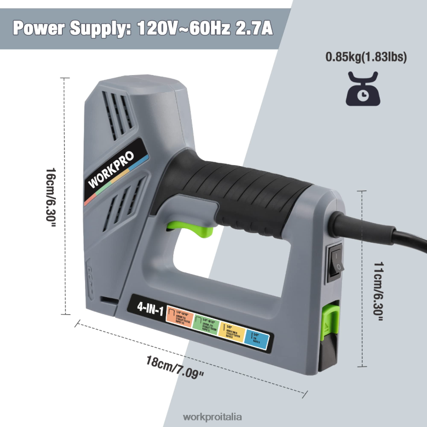 WORKPRO Pistola sparachiodi elettrica 4 in 1 con cavo, inclusi 3000 pezzi di graffette e chiodi utile B0600L60 attrezzo