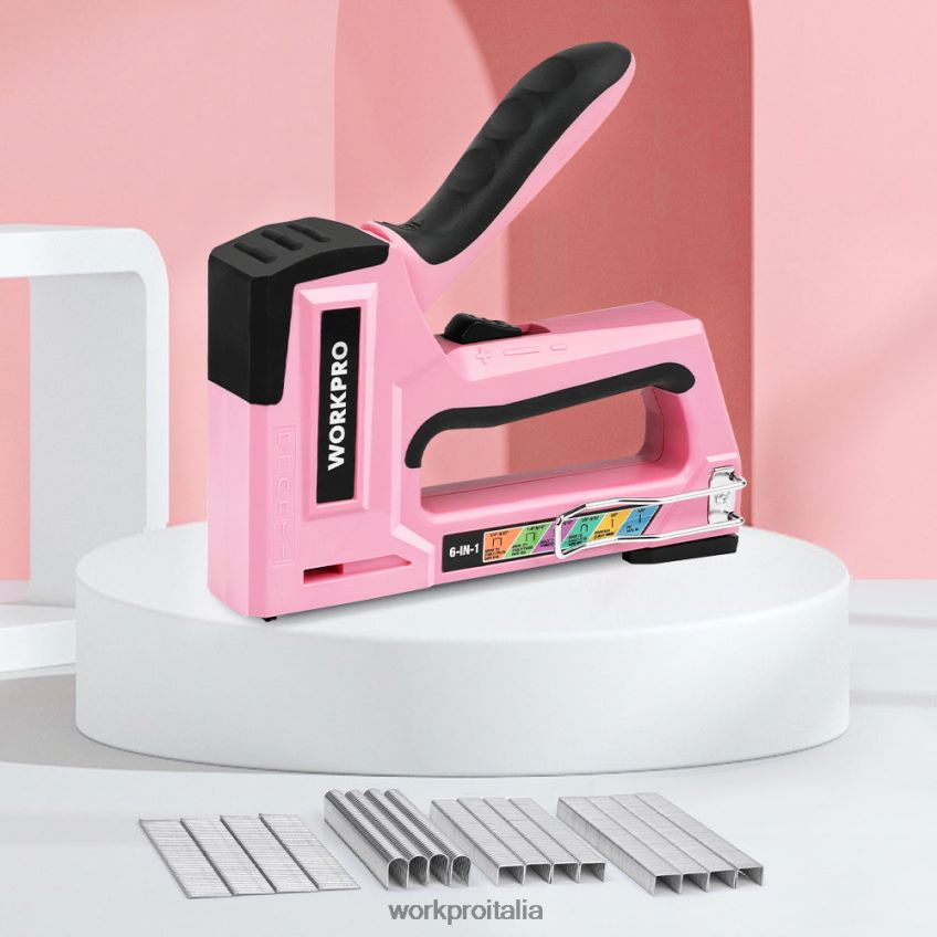 WORKPRO Pistola sparachiodi per cucitrice manuale per tappezzeria 6 in 1 rosa/grigio B0600L59 attrezzo