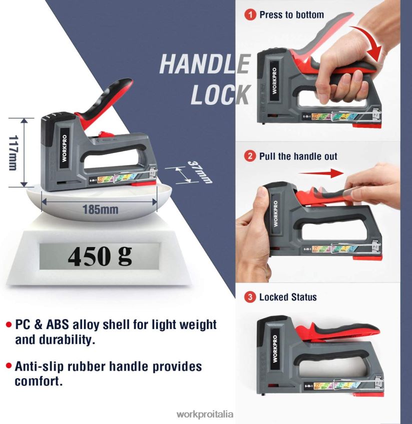 WORKPRO Pistola sparachiodi per cucitrice manuale per tappezzeria 6 in 1 rosa/grigio B0600L59 attrezzo