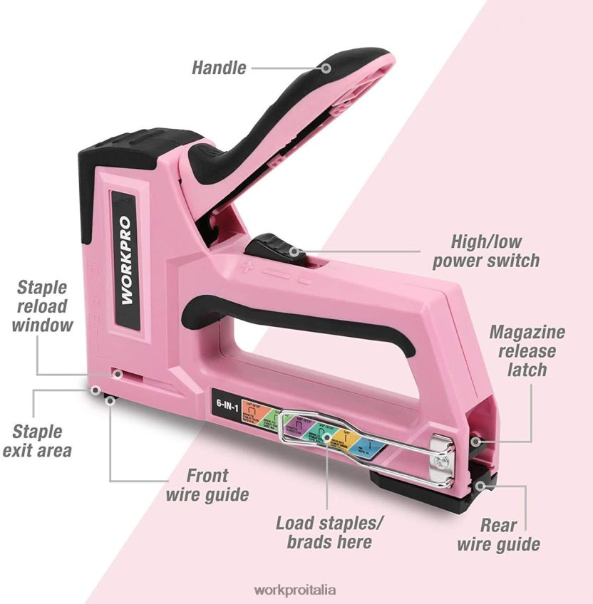WORKPRO Pistola sparachiodi per cucitrice manuale per tappezzeria 6 in 1 rosa/grigio B0600L59 attrezzo