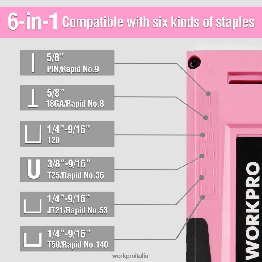 WORKPRO Pistola sparachiodi per cucitrice manuale per tappezzeria 6 in 1 rosa/grigio B0600L59 attrezzo