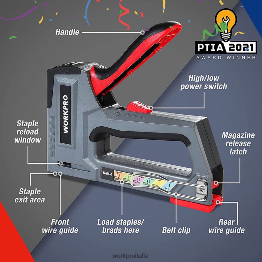 WORKPRO Pistola sparachiodi per cucitrice manuale per tappezzeria 6 in 1 rosa/grigio B0600L59 attrezzo