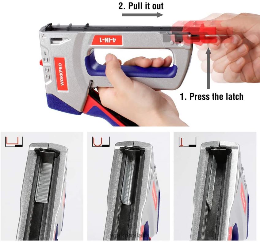 WORKPRO kit pistola graffatrice 4 in 1 per carichi pesanti chiodatrice manuale Brad con 3000 graffette e 1000 chiodi Brad utile B0600L57 attrezzo