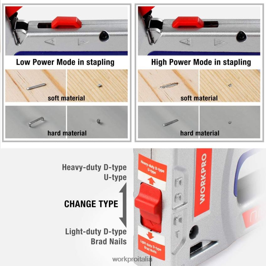WORKPRO kit pistola graffatrice 4 in 1 per carichi pesanti chiodatrice manuale Brad con 3000 graffette e 1000 chiodi Brad utile B0600L57 attrezzo