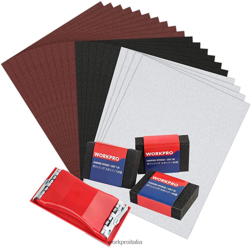 WORKPRO 24 confezioni di carta vetrata grana 80-600 assortita con supporto utile B0600L150 attrezzo