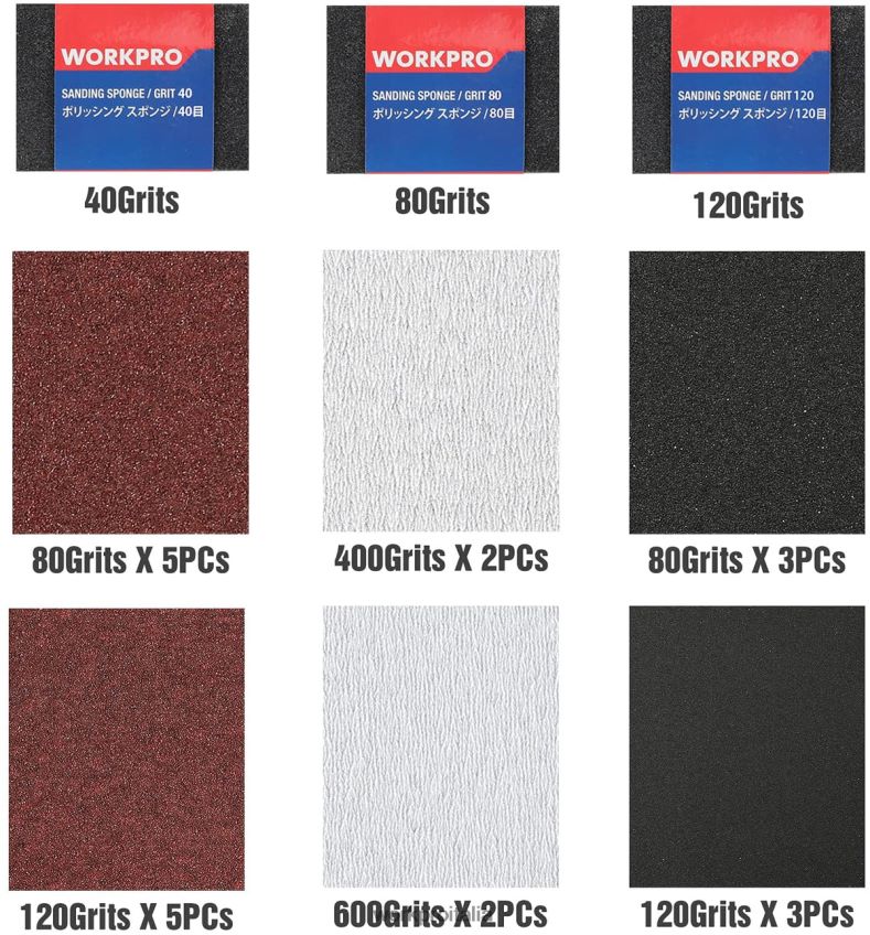 WORKPRO 24 confezioni di carta vetrata grana 80-600 assortita con supporto utile B0600L150 attrezzo