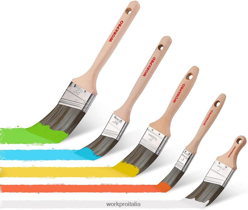 WORKPRO set di pennelli, 5 pennelli professionali con fascia piatta e angolare con manico in legno moderno B0600L151 attrezzo