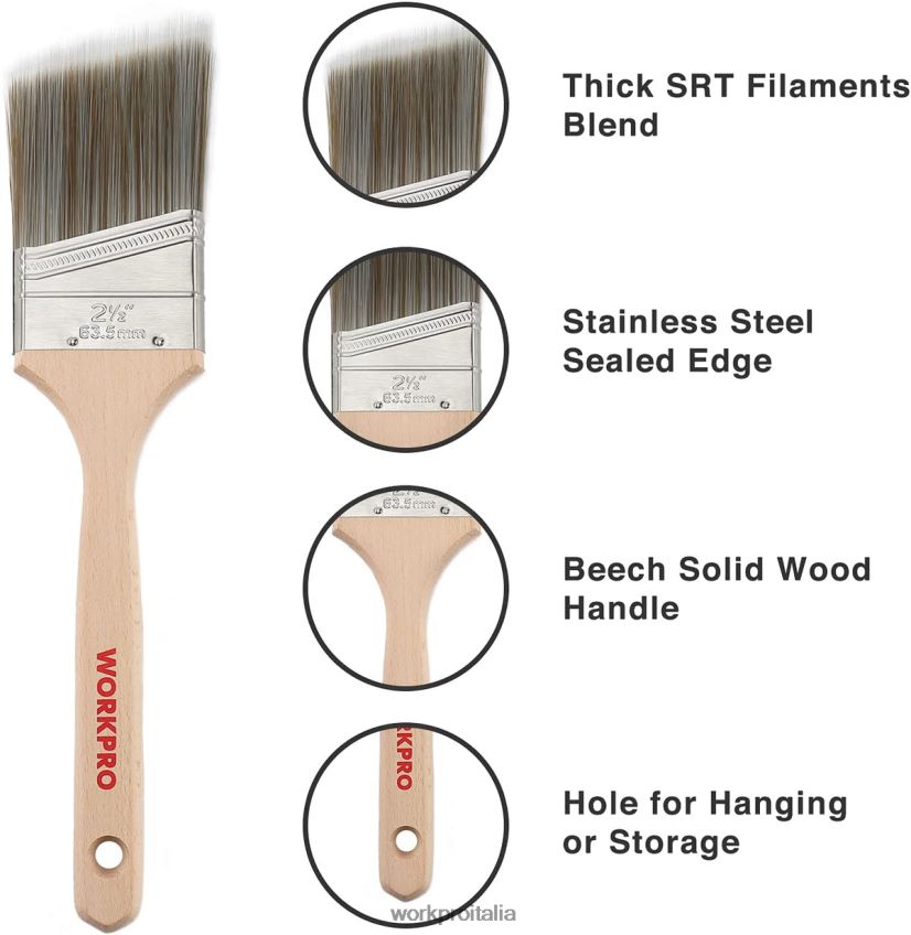 WORKPRO set di pennelli, 5 pennelli professionali con fascia piatta e angolare con manico in legno moderno B0600L151 attrezzo