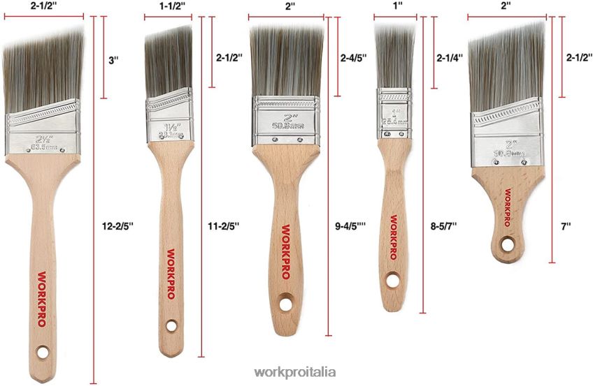 WORKPRO set di pennelli, 5 pennelli professionali con fascia piatta e angolare con manico in legno moderno B0600L151 attrezzo