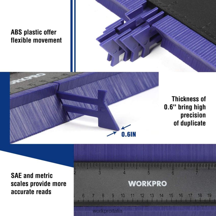 WORKPRO Kit combinato di misuratore di contorno e strumento di misurazione dell'angolo su 6 lati nuovo B0600L107 attrezzo