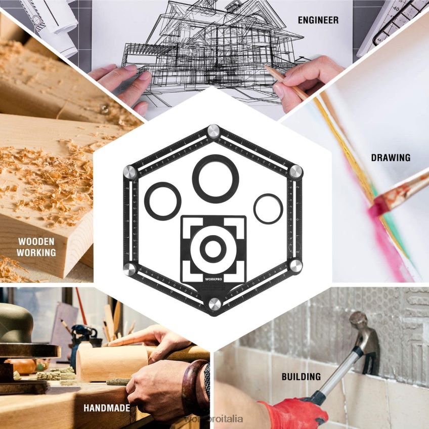 WORKPRO Kit combinato di misuratore di contorno e strumento di misurazione dell'angolo su 6 lati nuovo B0600L107 attrezzo