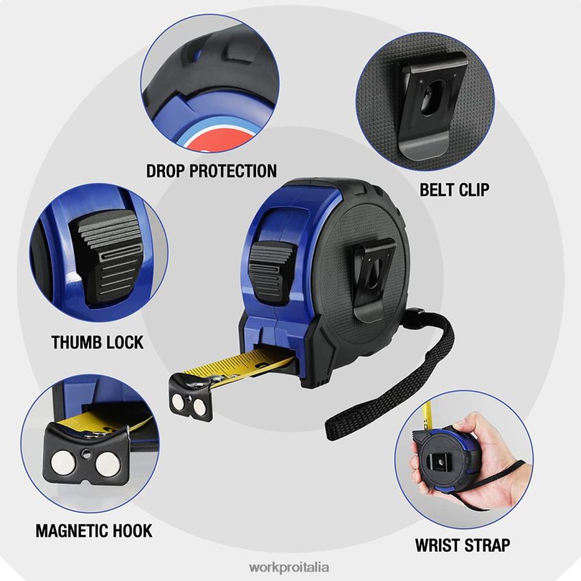 WORKPRO Metro a nastro da 25 piedi, 1/8 di frazioni e nastro di misurazione con precisione di 1/32 di facile lettura, nastro di misurazione con rivestimento in nylon retrattile utile B0600L105 attrezz